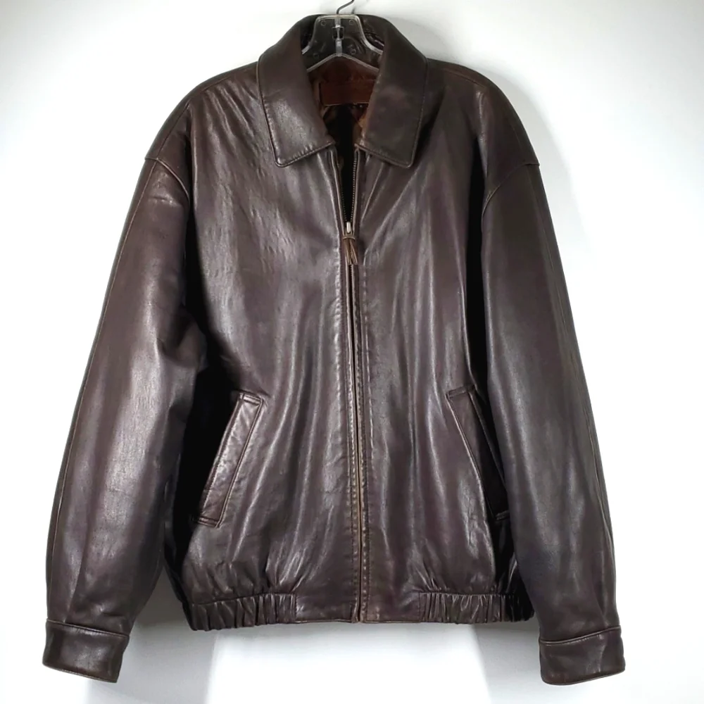 Brooks Brothers Lambskin Leather Bomber Jacket Brown Mens L XL EUC